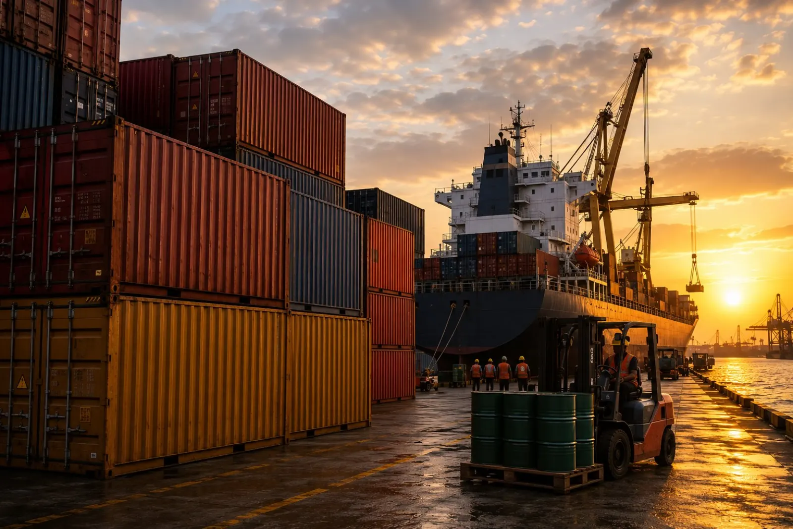 Export port at sunset